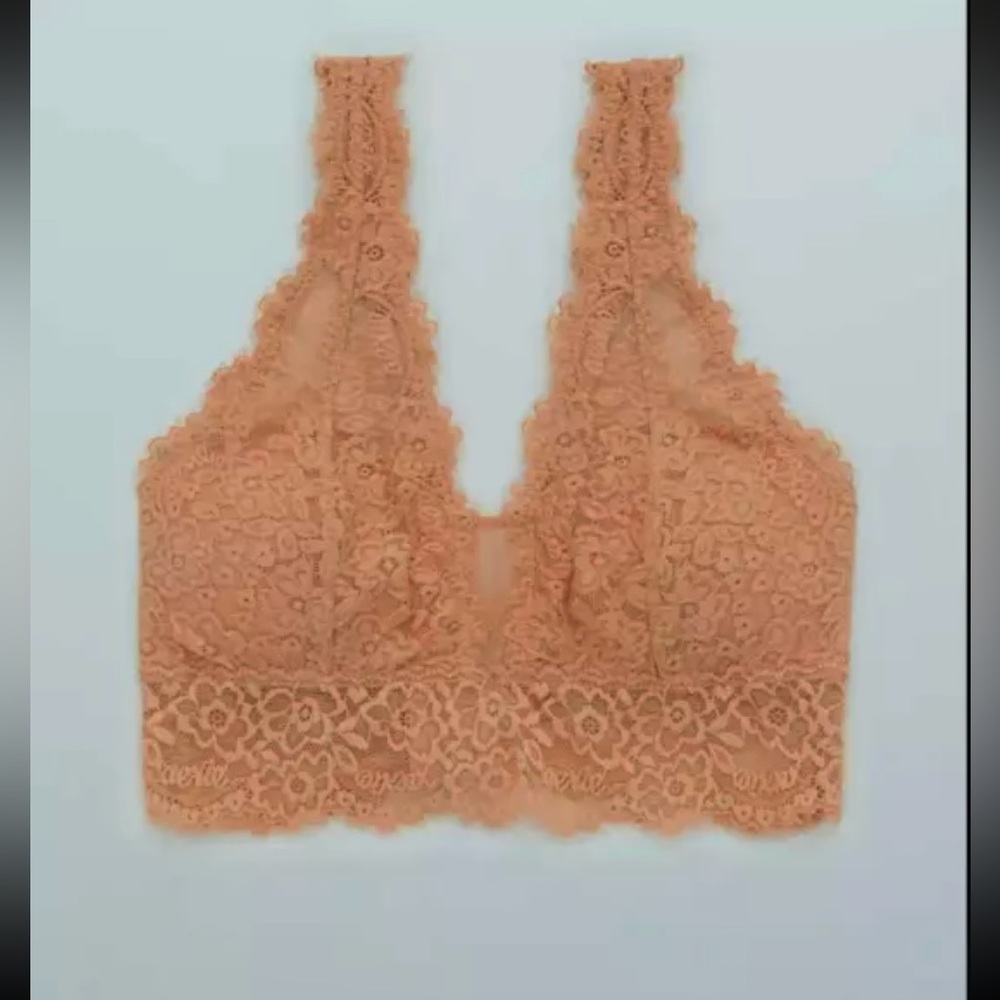 NEW Aerie Eyelash lace padded plunge bralette bra convertible racerback XS peach